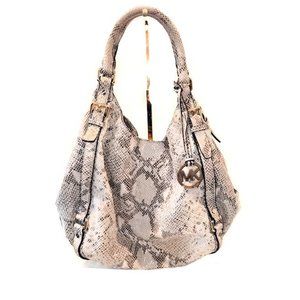 Authentic Michael Kors Beige Python Effect Leather/Suede Bedford Hobo